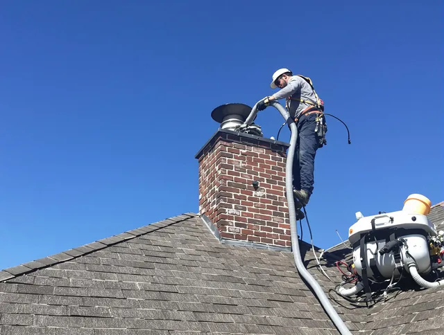 Dedicated Newport Beach Chimney Sweep team member cleaning a chimney in Newport Beach, CA