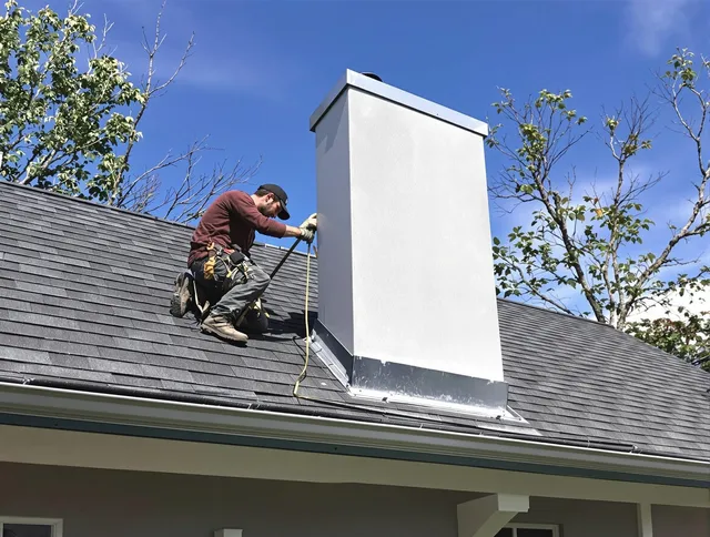 Newport Beach Chimney Sweep team member finishing chimney construction in Newport Beach, CA