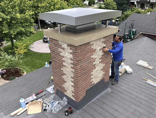 Newport Beach Chimney Sweep team working on a custom chimney remodel in Newport Beach, CA