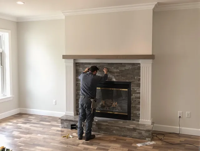 Newport Beach Chimney Sweep finishing a custom fireplace install in Newport Beach, CA